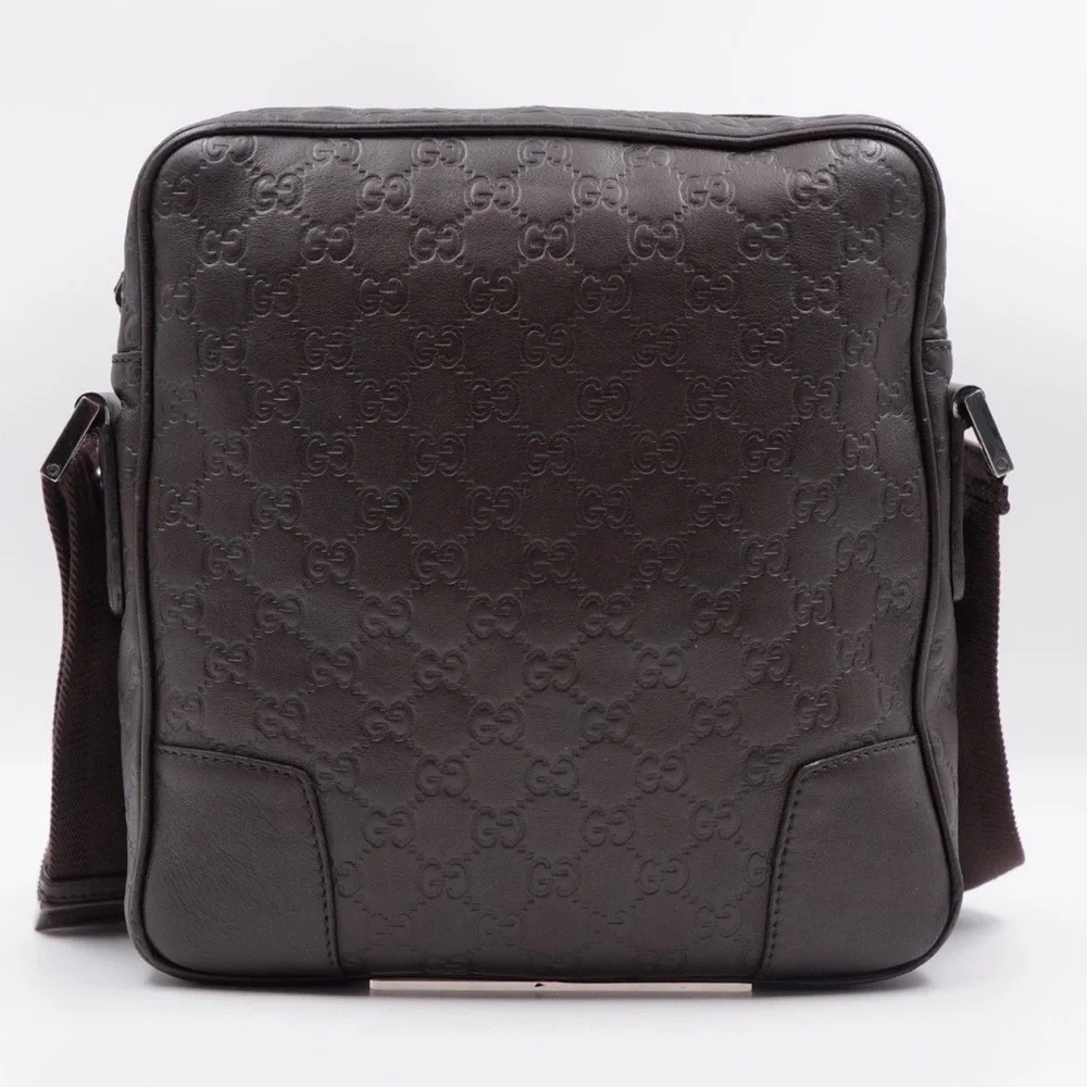 Gucci Dark Brown Embossed Leather Messenger Bag - Picture 3 of 8